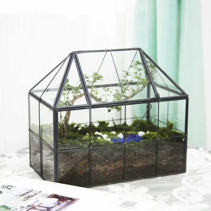 Creative Gardening Glass Greenhouse with Micro Landscape Decoration