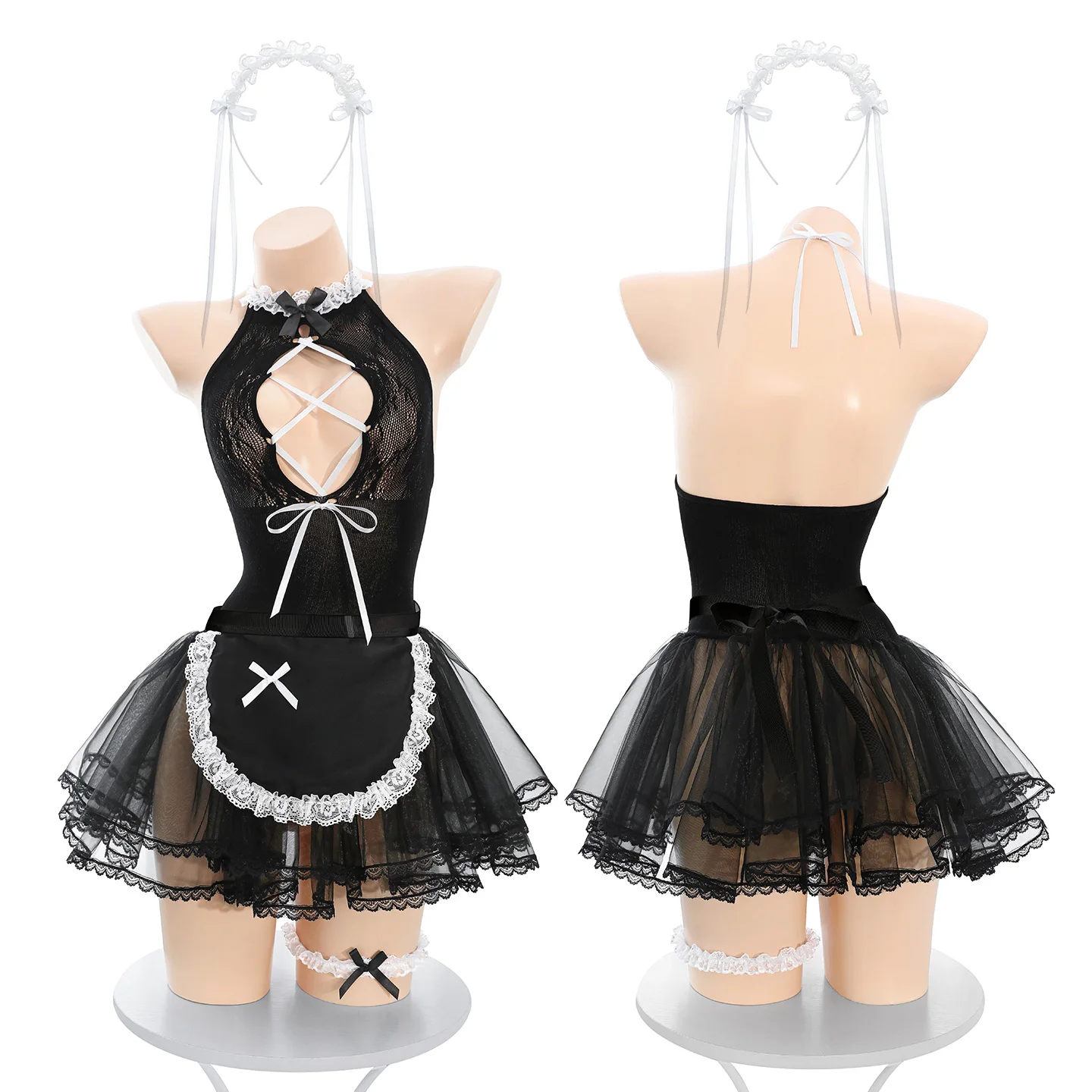 المرأة الوردي شير خادمة الملابس الداخلية الرسن الرقبة ارتداءها الطبقات تول تنورة مثير دور اللعب الزي الحميمة شير زي صغير