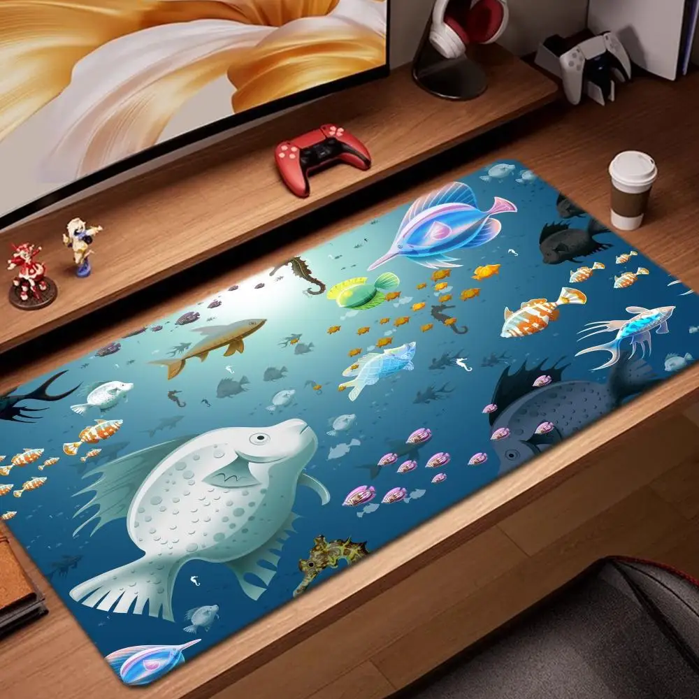 

Коврик для мыши с океанской рыбой, игровые аксессуары, коврик для клавиатуры, XXL, большой запирающий край, 900X400 мм, настольный коврик, игровой коврик для мыши