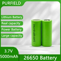 PURFIELD 3.7V 26650 lithium Battery 5000mAh Li-ion Rechargeable Battery Power batteries High Capacity for LED Flashlight Torch