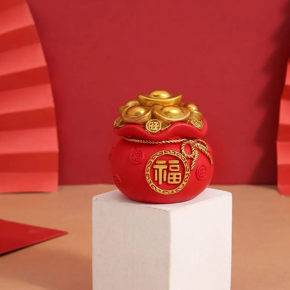 Resin Money Bag Desktop Decor Cartoon Lucky Pouch Ornament for Spring Festival Home Office Rabbit Decoration