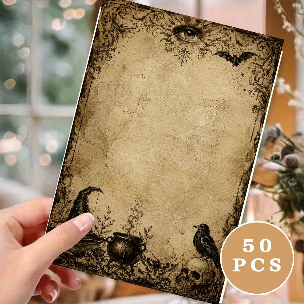 50 Sheets, Retro Distressed Astrology Magic-themed Writing Paper, Lined, Glue-free, Perfect For Notebooks, Memos, And Stickers
