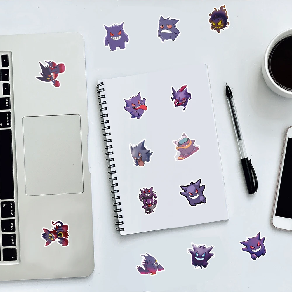 10/30/50 buah stiker kartun lucu Pokemon Gengar mainan stiker grafiti papan seluncur Laptop telepon DIY dekorasi stiker grafiti