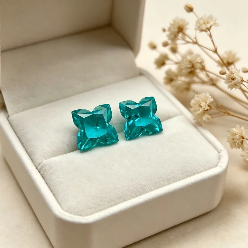 

Paraiba Plum Blossom Shape Artificial Gemstone Neon Blue Color Available Certificate DIY Jewelry