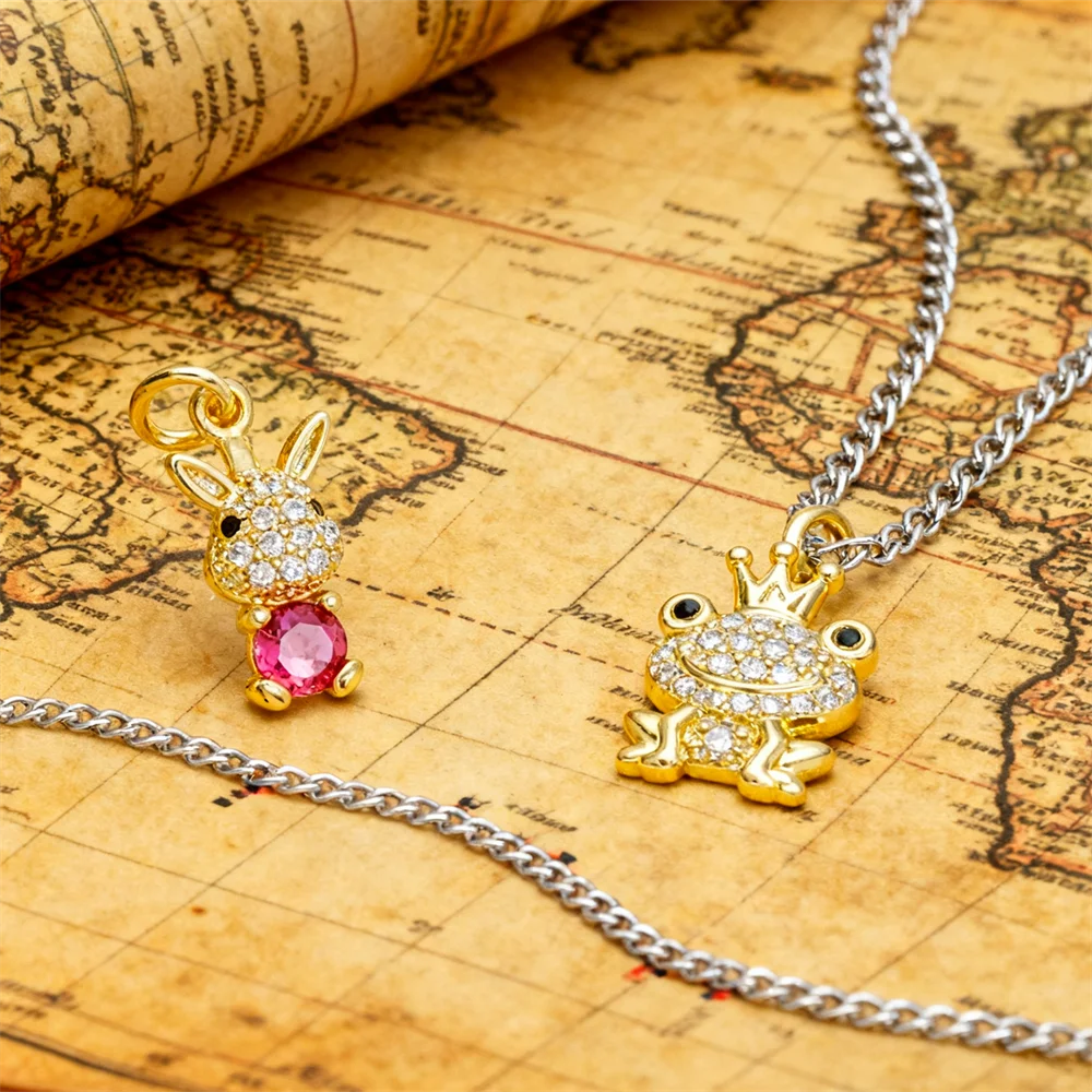 

2Pcs Pendants Brass Enamel Cute Frog Rabbit Coffee Cup Charms with Cubic Zirconia for DIY Jewelry Necklace Bracelet