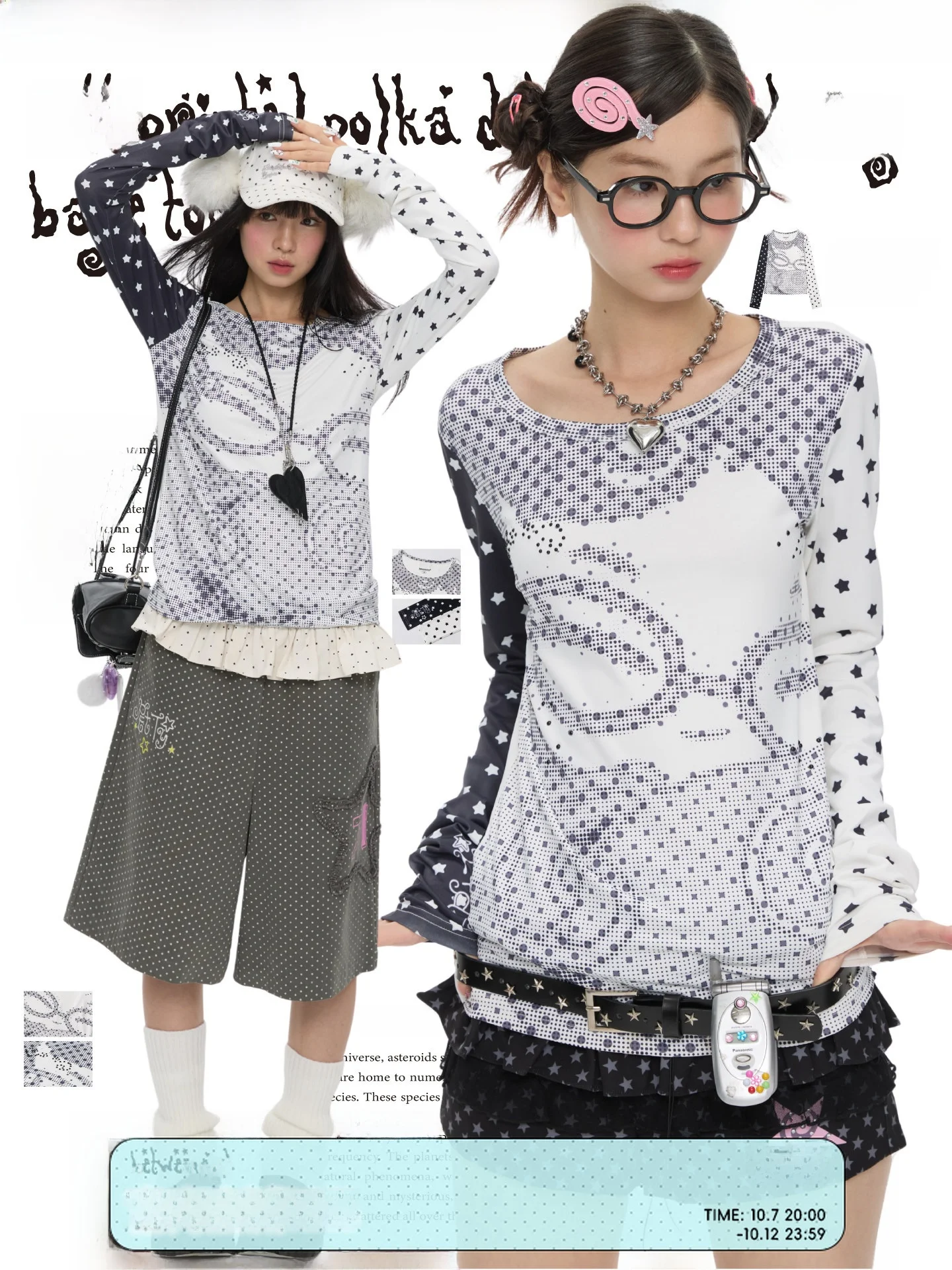 BENAND Pixel Art Anime Patchwork Long Sleeve Women's Base Layer Top Slimming Casual Style round Neck T-shirt Summer Fashion