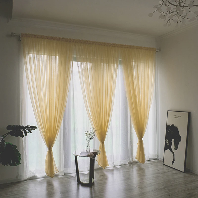 Window Curtain Solid Color Door Drape Living Room Valances Micro-transparent Light-weight Gauze Household Decor Supplies