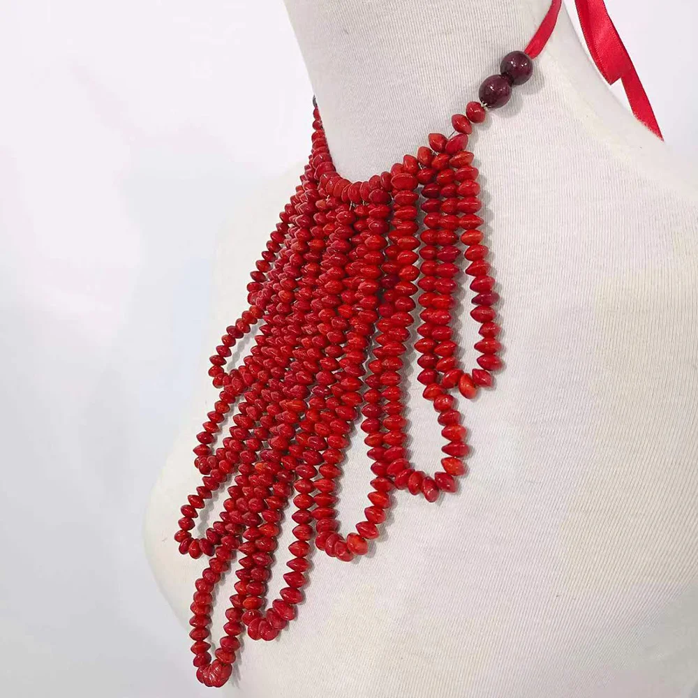 Handmade Red Seed Ula Lopa Necklace Island Fashion Ladies Necklace Classic Traditional Samoa Style Gifts Party Decoration