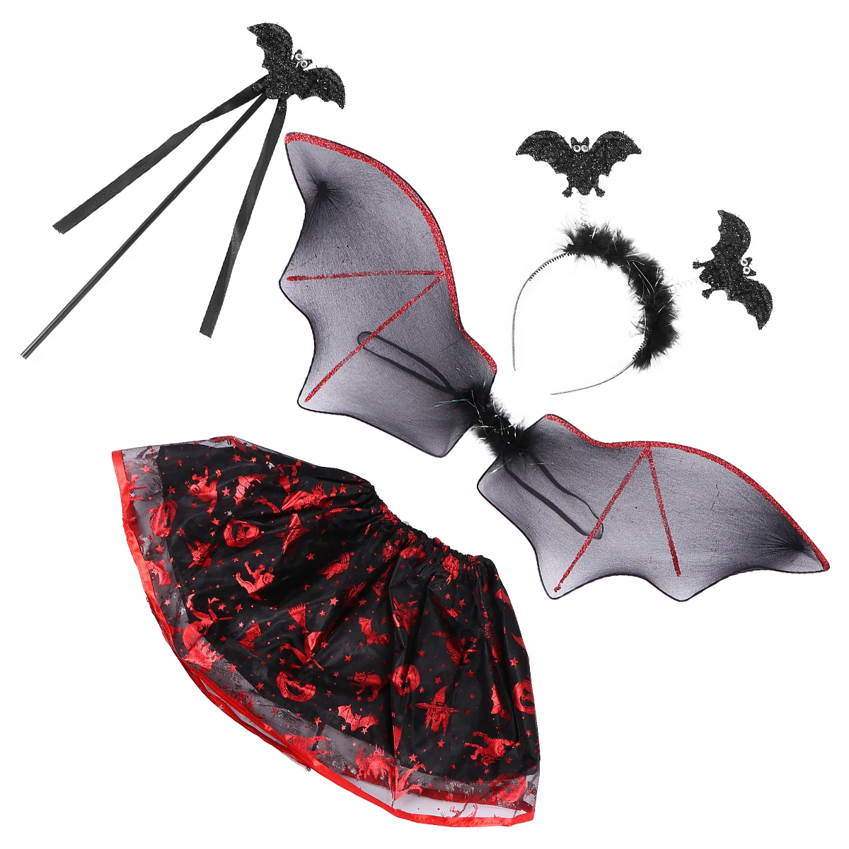 

4 Pcs Wing Performance Halloween Skirt Props Costumes 28x24x02cm Red Kid Child