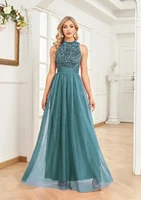 Vestidos de Noche elegantes con cuello en V y lentejuelas verdes, vestidos largos de lujo para mujer, vestidos de cóctel para fiesta de boda sin mangas de tul