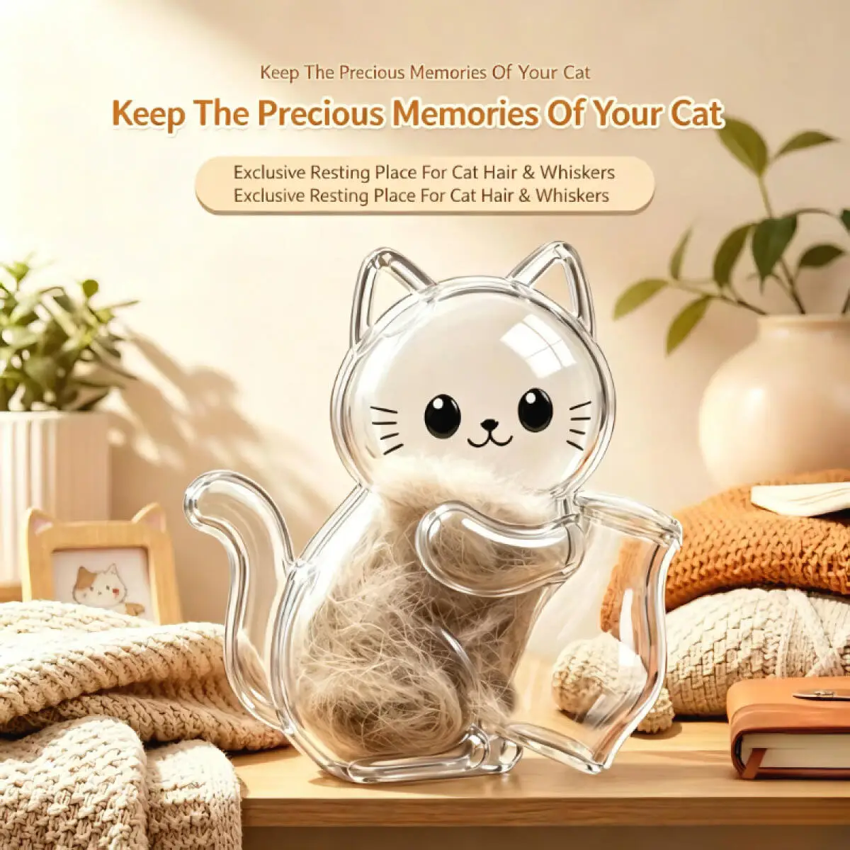 Magnetic Pet Hair Keepsake Holder Transparent Cat Fur Beard Display Ornament for Fridge Storage Cute Memorial Decor Gift