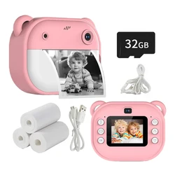 Mini Câmera de Vídeo Digital para Crianças, Câmera fotográfica de impressão instantânea, Zero Ink Print Paper, Cartão 32G TF, Brinquedos Educativos Presente