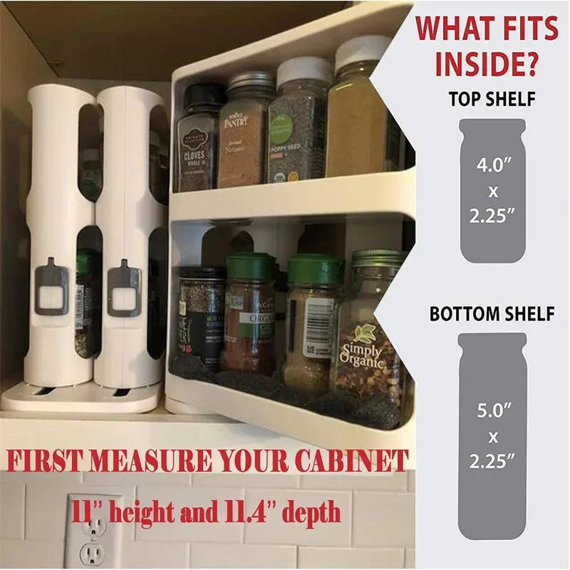 Kitchen Condiment Spice Organizer Rack Multi-Function Rotating Storage Shelf Slide Kitchen-Cabinet Cupboard Storags