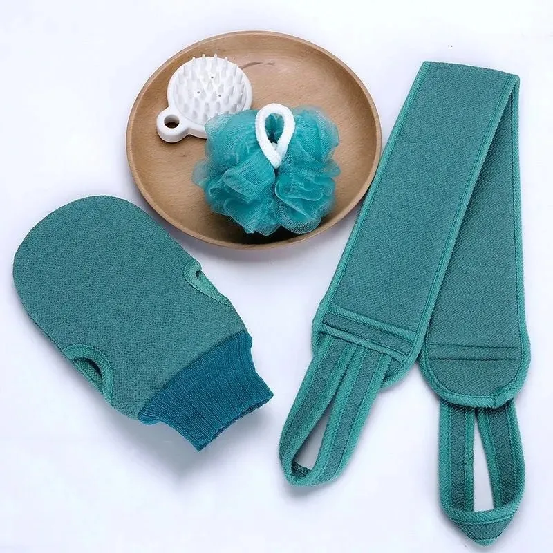 3 Pieces/set Body Scrub Set Shower Gloves Shower Brush Exfoliate Long Body Scrub Tightly Knit Beauty and Smooth Skin