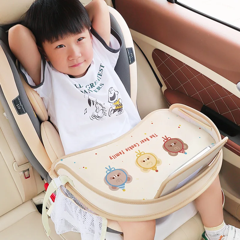 Car Child Safety Seat Tray Cartoon Waterproof Baby Dining Table Multi-Functional Storage Small Table Infant Stroller Accessories