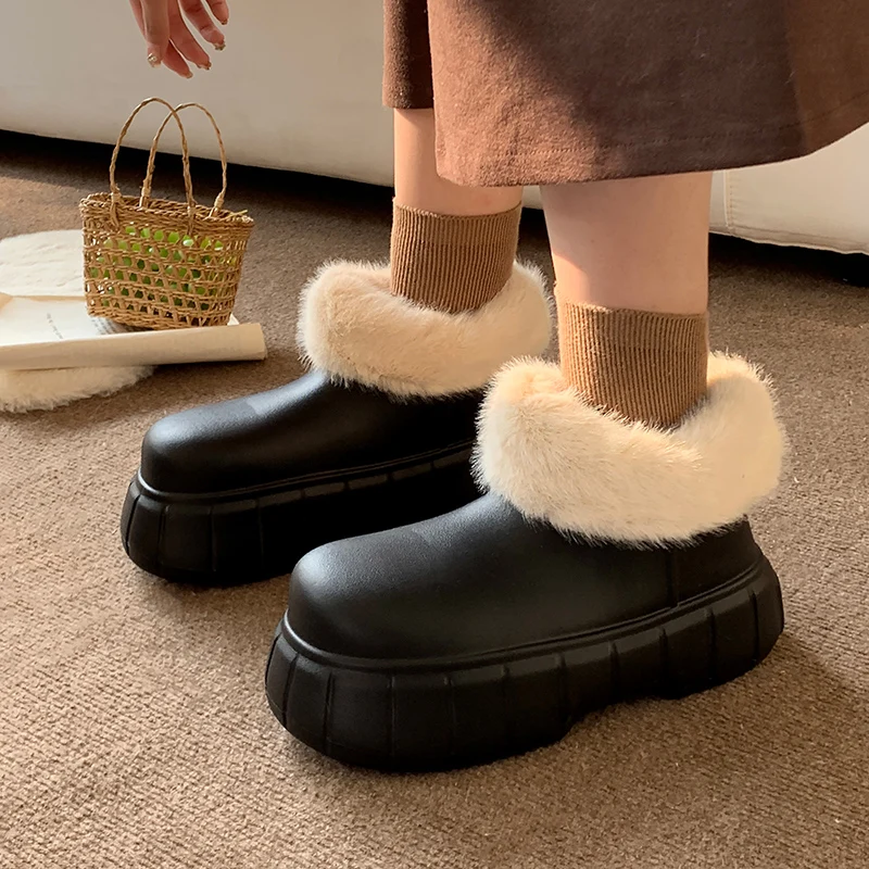 Gruby spód Platforma Pluszowe buty za kostkę Kobiety Faux Fur Wodoodporne buty śniegowe Kobieta Moda Utrzymuj ciepło Bawełna Buty zimowe Botas