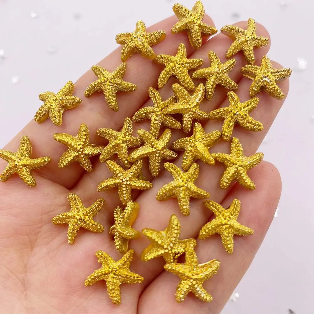 60pcs Cute Resin Golden Silver Star Flatback Mini Starfish Rhinestone Applique DIY Wedding Scrapbook Figurines Home Crafts OF906