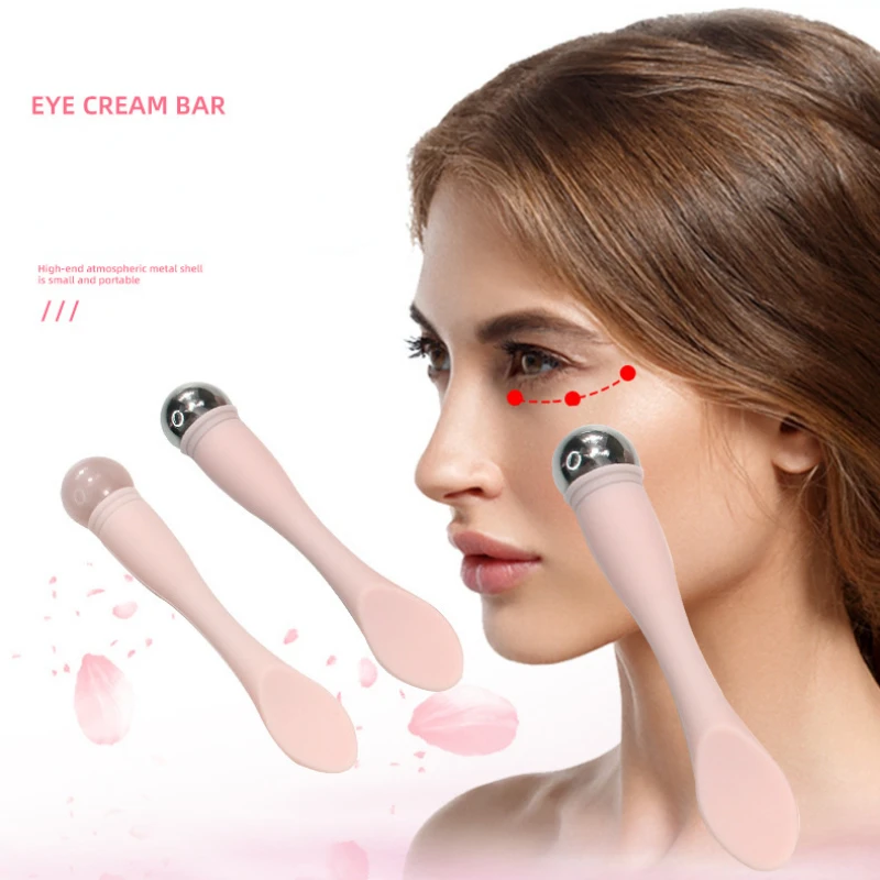 Face Lift Eye Massager Dark Circles Eye Cream Divided Scoop Massage Roller Silicone Makeup Stick Natural Jade Stone Beauty Tools