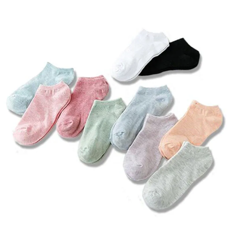 Lot de 5 paires de chaussettes fines pour femmes, couleur unie, décontractées, été