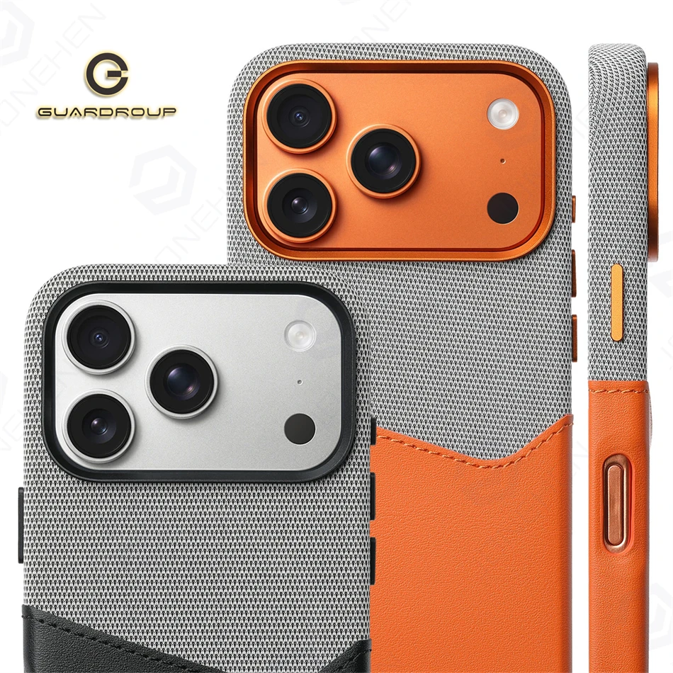 

Business Leather Splicing Fabric Texture Card Insertion Magnetic Case For iPhone 17 Pro Max Air 16 15 14 13 12 Cover For Magsafe