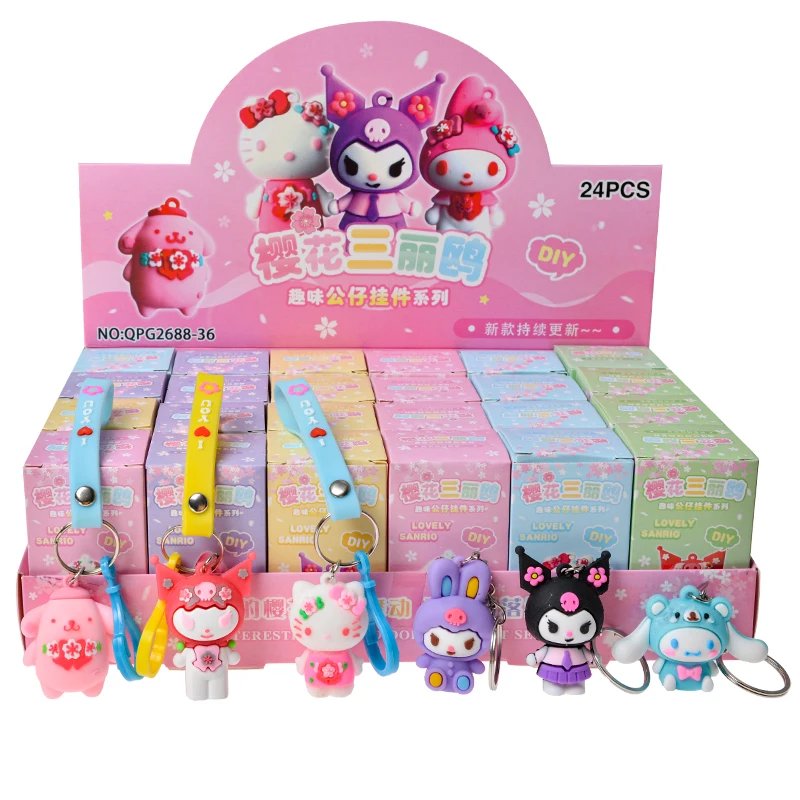 Hot Selling Original Box 24 Pcs/Set Anime Hello Kitty Kuromi Blind Box Keychain Birthday Gift For Children's Toys