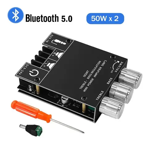 ZK-502MT 2X50W Bass AMP Bluetooth 5.0 Subwoofer Amplifier Board Channel High Power Audio Stereo Amplifier Power Subwoofer Board