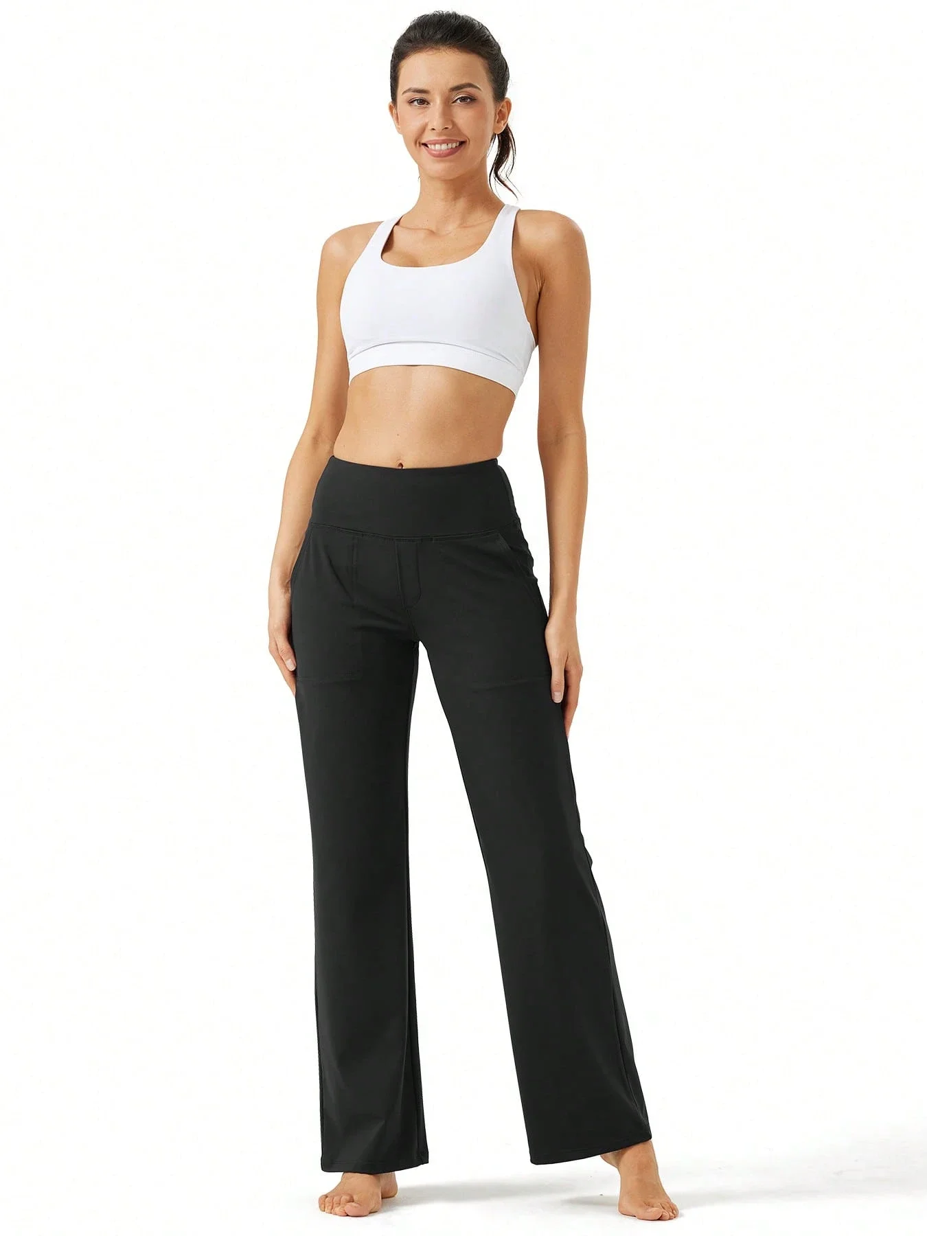 

Широкие брюки для йоги с высокой талией и карманами, эластичные повседневные спортивные штаны