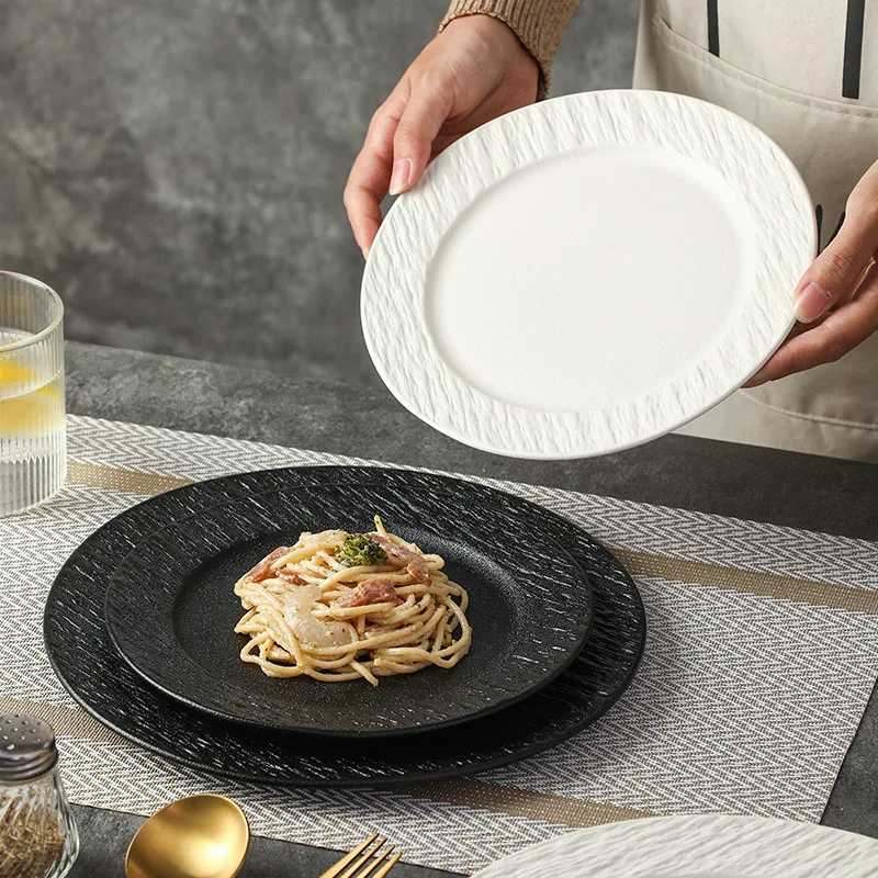 Plato de comedor de carne con diseño de roca de cerámica, plato plano de Pasta Simple blanco para comida occidental del hogar, 1 ud.