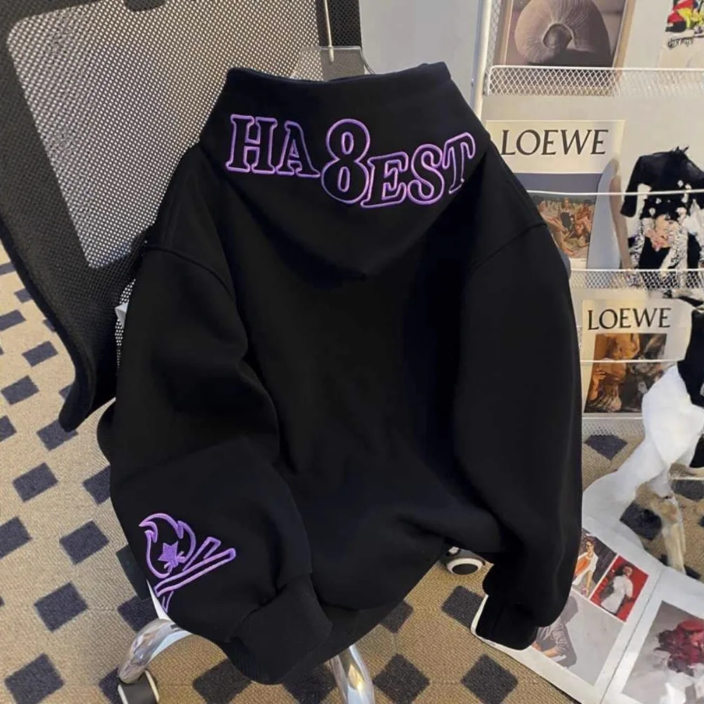 

Trendy Brand Lazy Wind Embroidered Hooded Sweater Men and Women Spring, Autumn and Winter High Street Hip-hop Oversize Coat Top