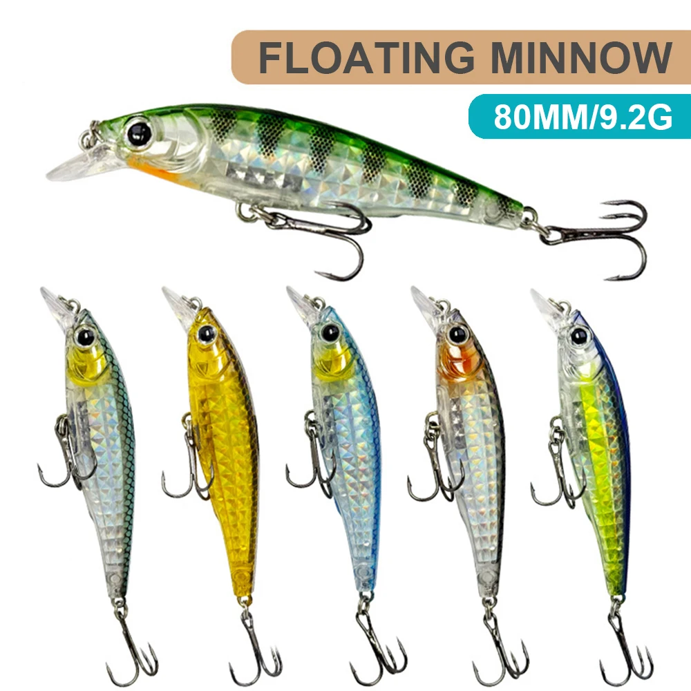 8cm 9.2g Fishing Lures Floating Minnow Wobbler Long Casting Laser Artificial Hard Bait Jerkbait Fishing Accessories Bass MN613