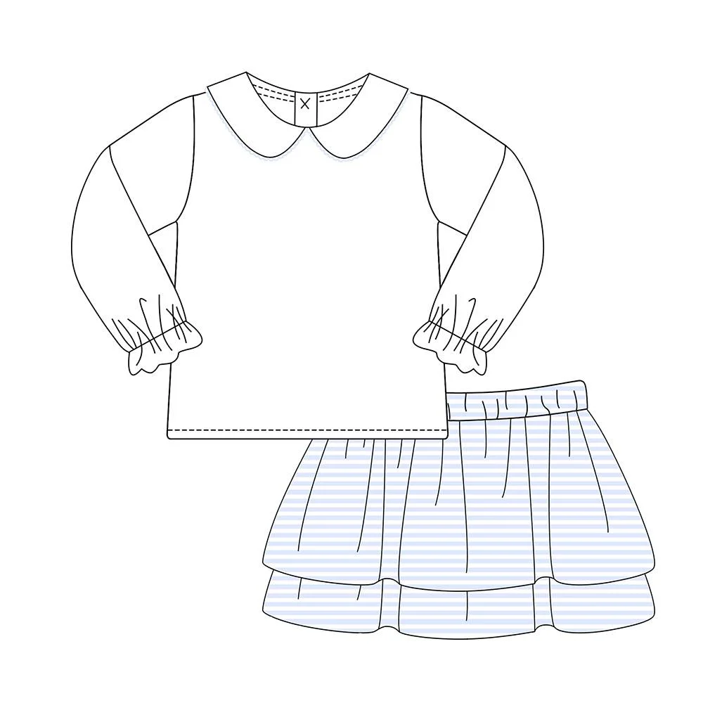 

Collared long-sleeved lace white top paired with various colored pleated skirts girls' suit milk silk custom wholesale