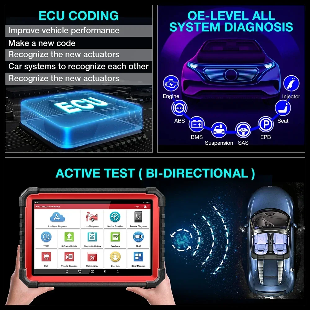 LACH X431 Pro3s + Pro3s Plus V5.0 بدون موصل Obd1 نظام كامل obd2 أداة تشخيص السيارة آلة ترقية طوبولوجيا رسم الخرائط