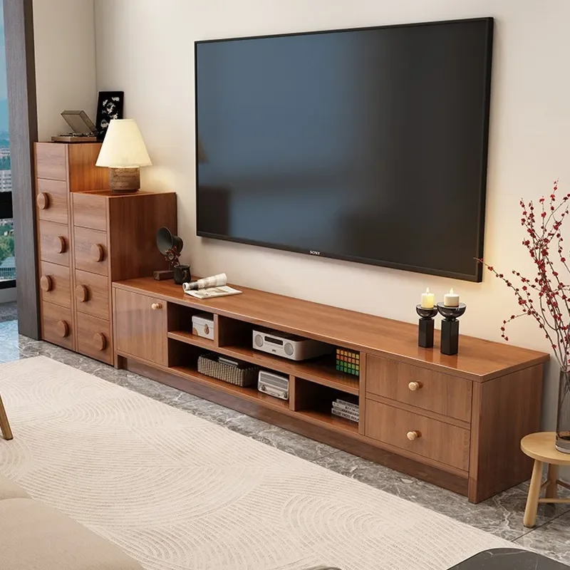 Chinese Style TV Cabinet Living Room Storage Unit Floor Standing Media Console for Small Apartment Home Entertainment Center