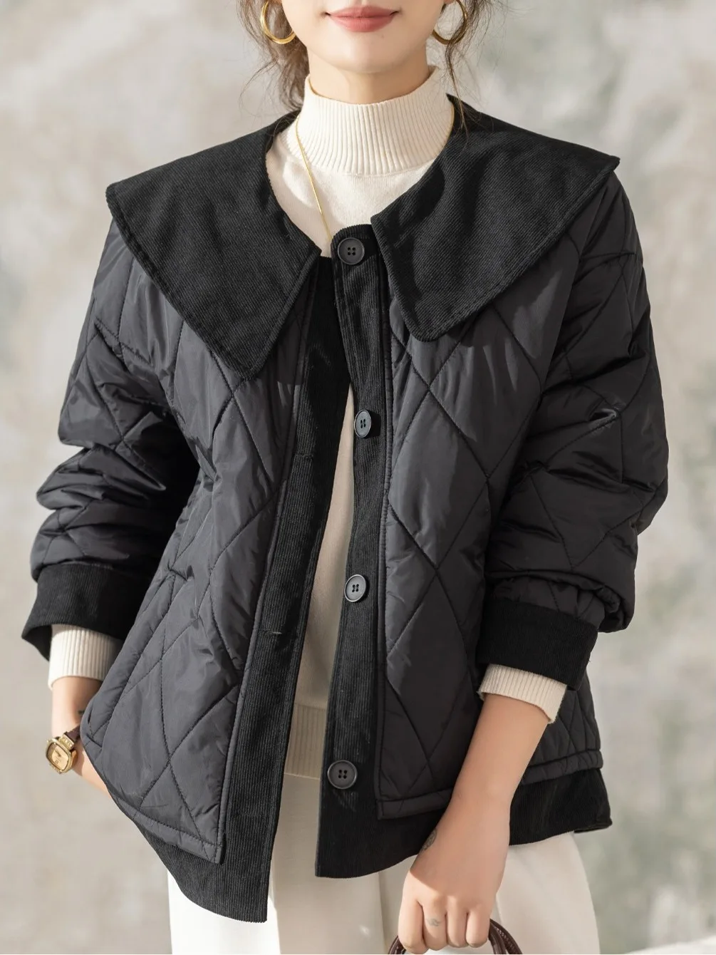 

Cute Cotton Jaet Women's Faion Commute Sle Thiened Long Sve Straight Cut Autumn Winter New Arrival Slimming Outerwear