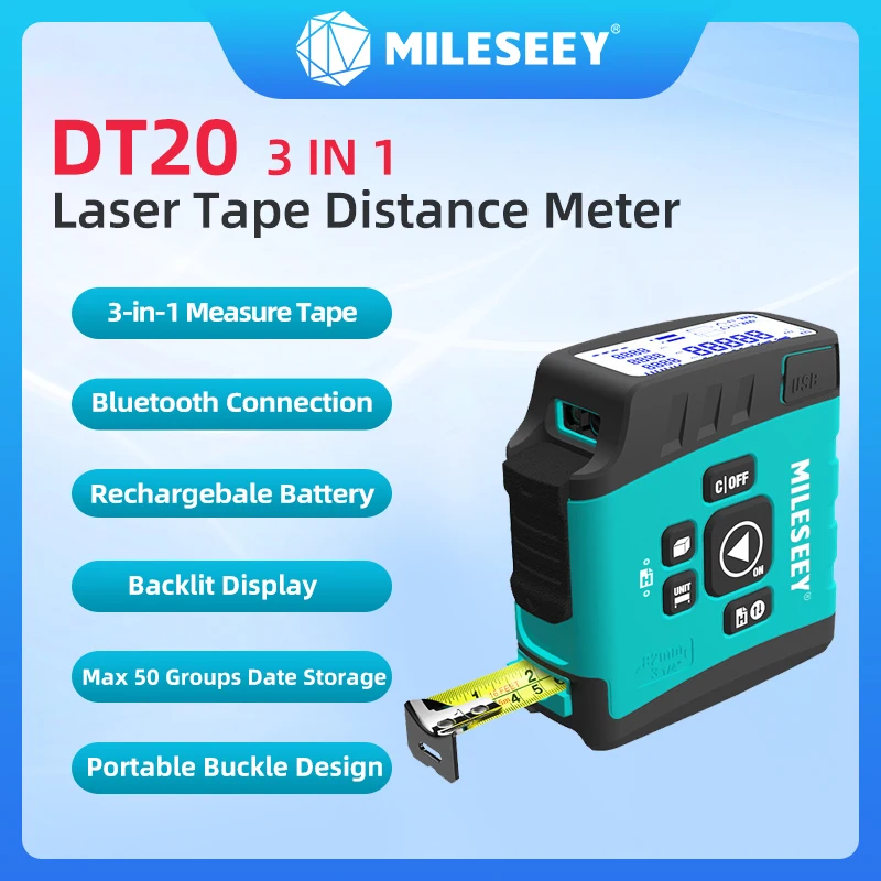 Mileseey DT20 Laser Tape Measure Mini Portable 3in1 High-Precision Digital Distance Meter Trena Rangefinder As Construction Tool