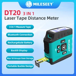 Mileseey-medidor de distancia Digital de alta precisión, Mini telémetro portátil 3 en 1, DT20 cinta métrica láser, Trena, herramienta de construcción