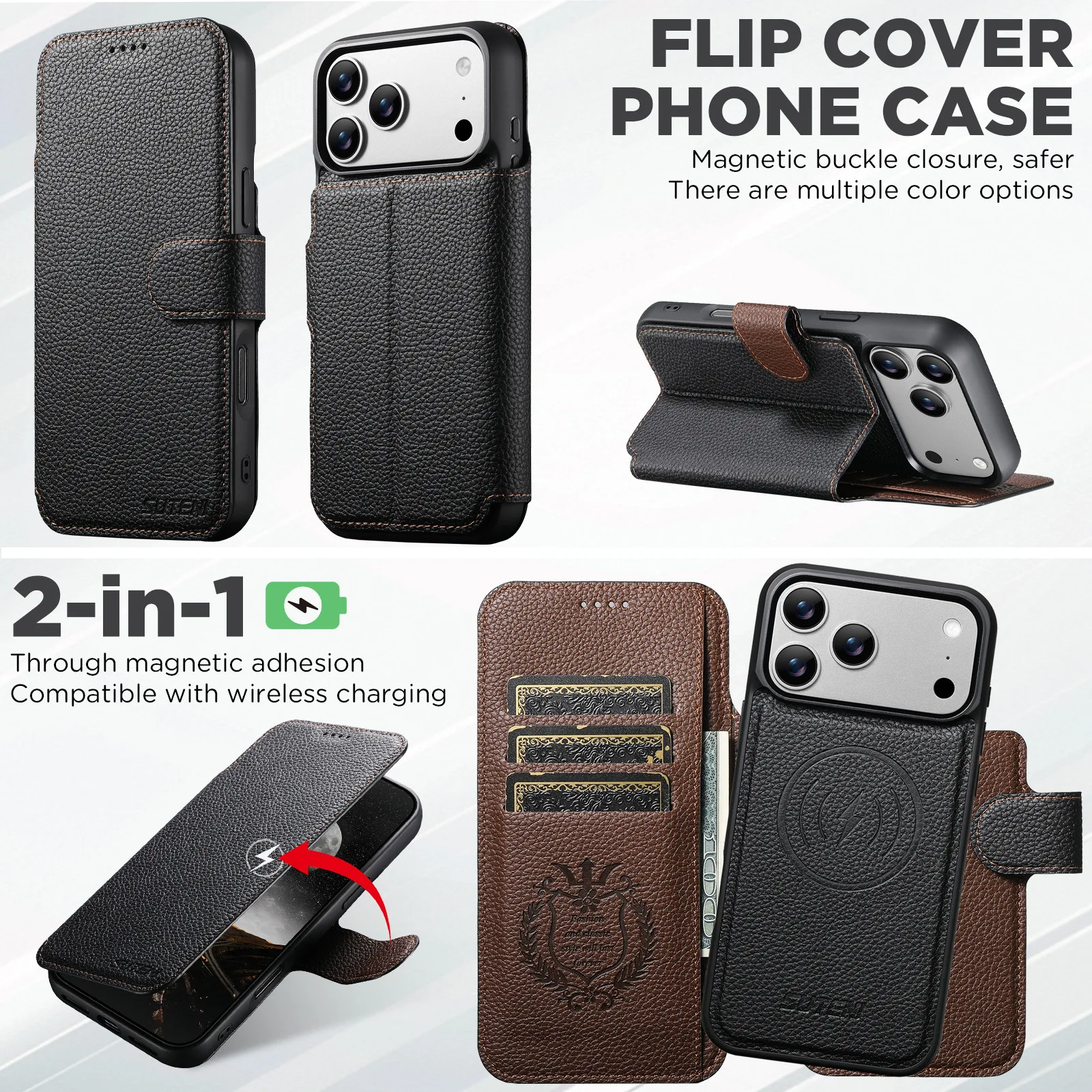 

Card Holder Wallet Flip Cover Phone Case Compatible With MagSafe Magnetic Wireless Charging For iPhone 13 14 15 16 17 Pro Max