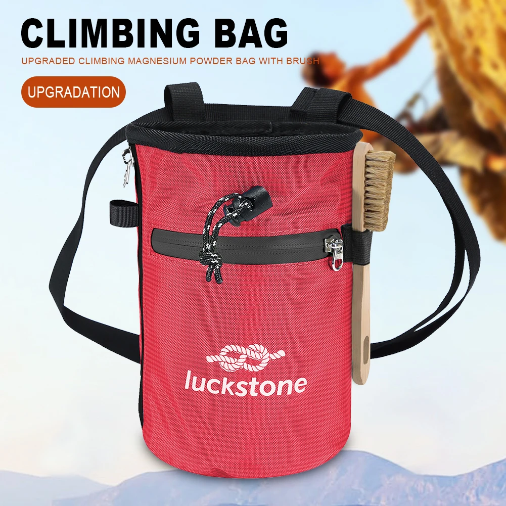 Climbing Chalk Bag with 2 Zipper Storage Pockets Bouldering Chalk Bag Bucket with Chalk Brush Premium Gym Chalk Bag for Climbing