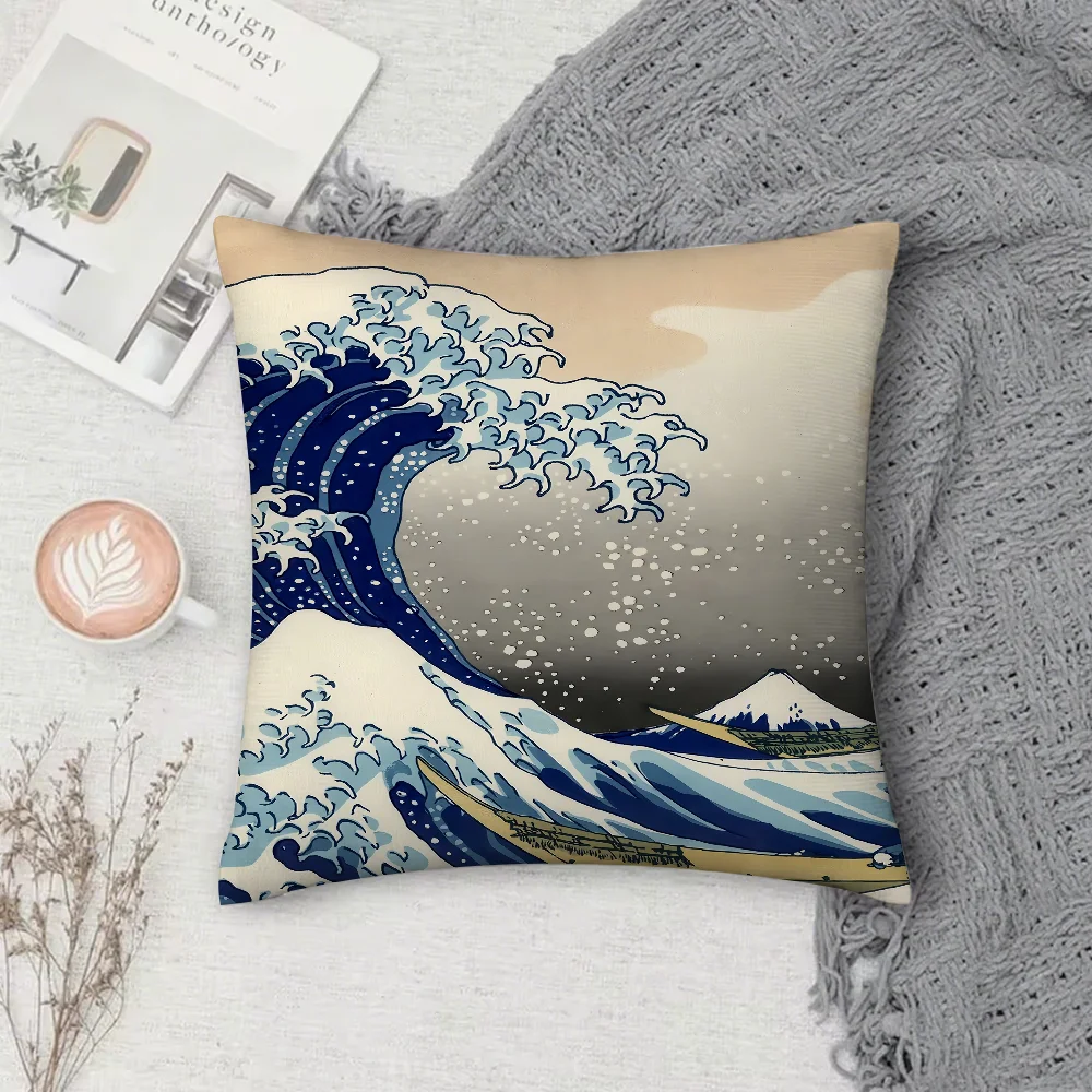 Art Japanese Ukiyo-e Pillow Case Pillow Cover Case Square For Home Use Living Room Sofa Cushion Cover Decoration Throw