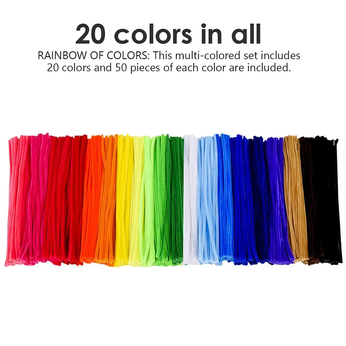 1000 Pcs Pipe Cleaners Assorted 20 Colors 12 inch Chenille Stems Bulk for Kids Art DIY and Crafts Projects and Decorations Limpi