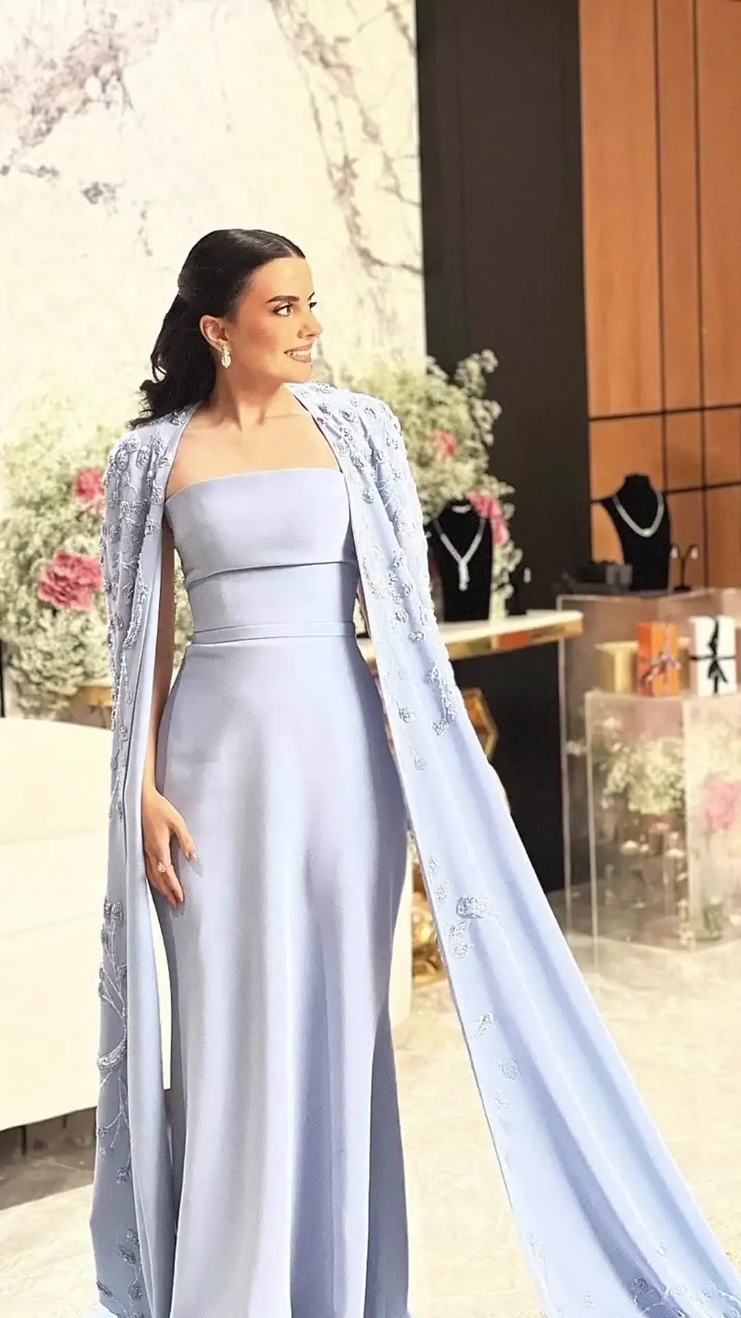 Saudi Arabia Mermaid Strapless Prom Dresses with Shawl Pleated Evening Gowns Formal Party Dresses Beadings Floor Length