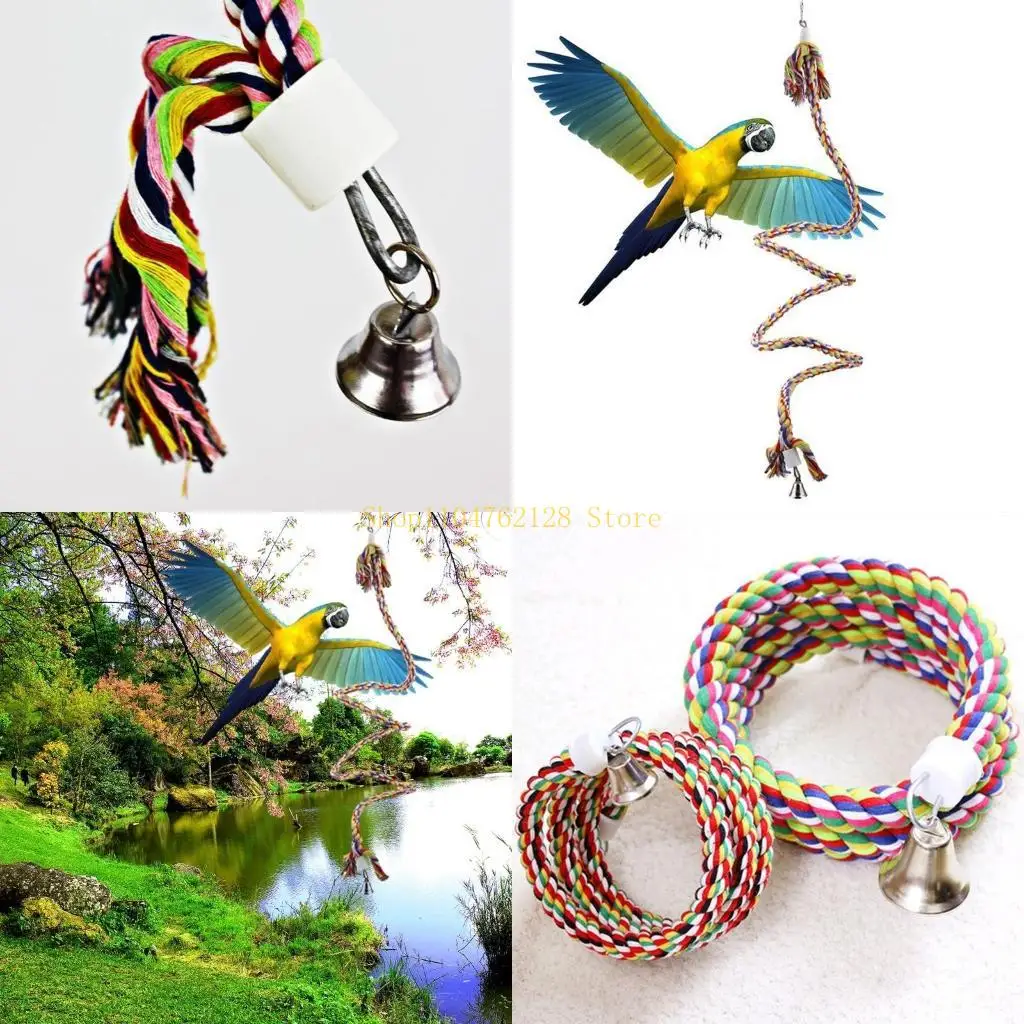 Bird Spiral-Rope Perch Cotton Rope with Hanging Swing Parrot Bungee Toy, for Small Cockatoos Green Cheek Conure Mini Macaws