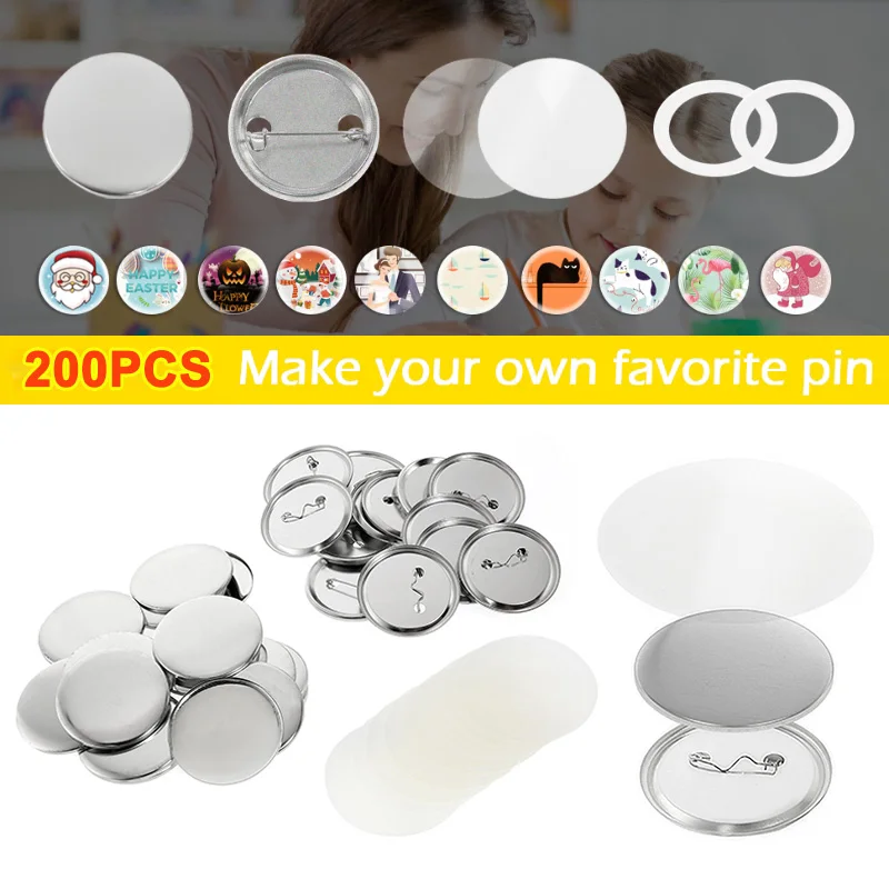 200Sets Metal Badge Pin Button Maker Parts 25mm 32mm 37mm DIY Blank Badge Button Parts for Art Crafts Making Iron-Base Badges