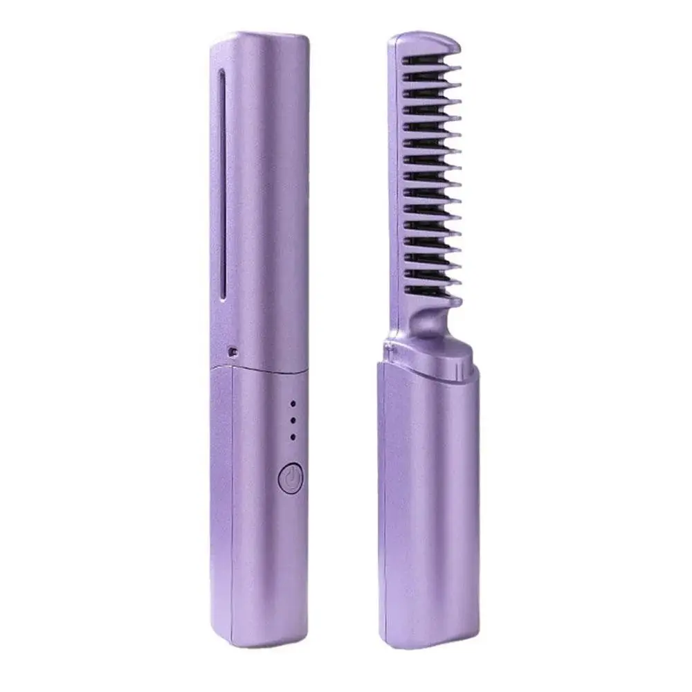 Mini Styling Tools Anti-Scald Portable Hair Straightener Brush Fast Heating USB Rechargeable Hair Straightening Comb Women