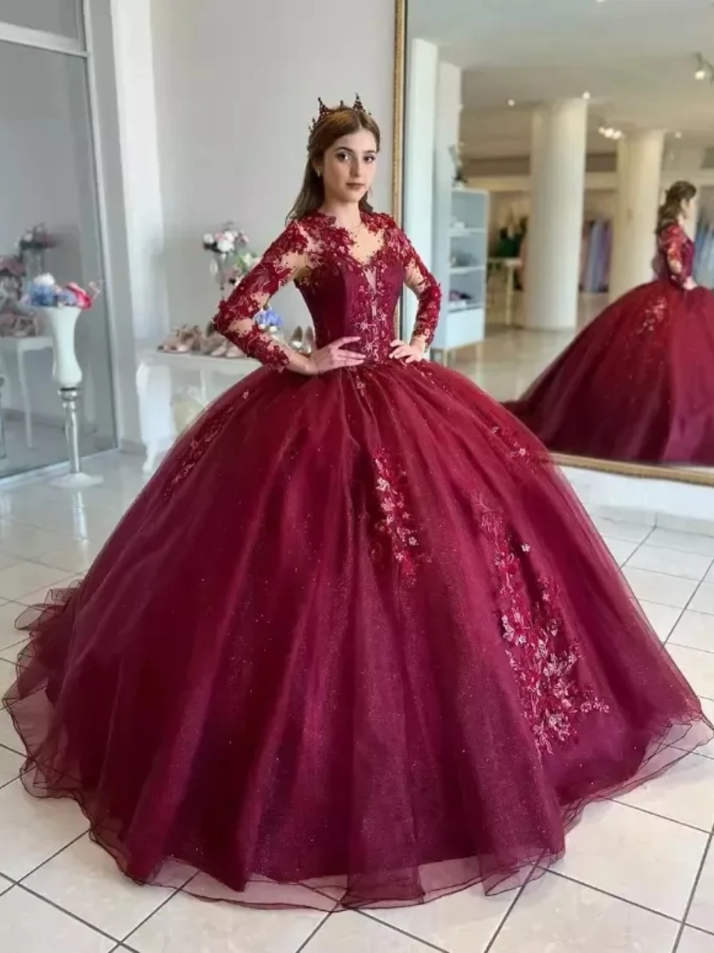 

Customized Luxury Puffy Round Neck Lace Long Sleeved Wedding Dress Plus Size Chiffon With Appliqu é D Princess Bridal Dress 2025