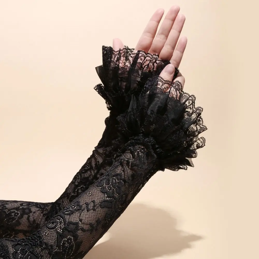 

Simple Elastic Lace Ice Silk Sleeves Thin Mesh Sun Protection Sleeve UV Insulation Hollow Long Sleeved Arm Cover Cycling