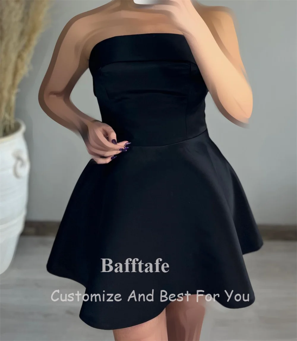 Bafftafe Simple Black Satin Homecoming Dresses Strapless Above Knee Mini Formal Special Prom Dress For Cocktail Gowns Customized