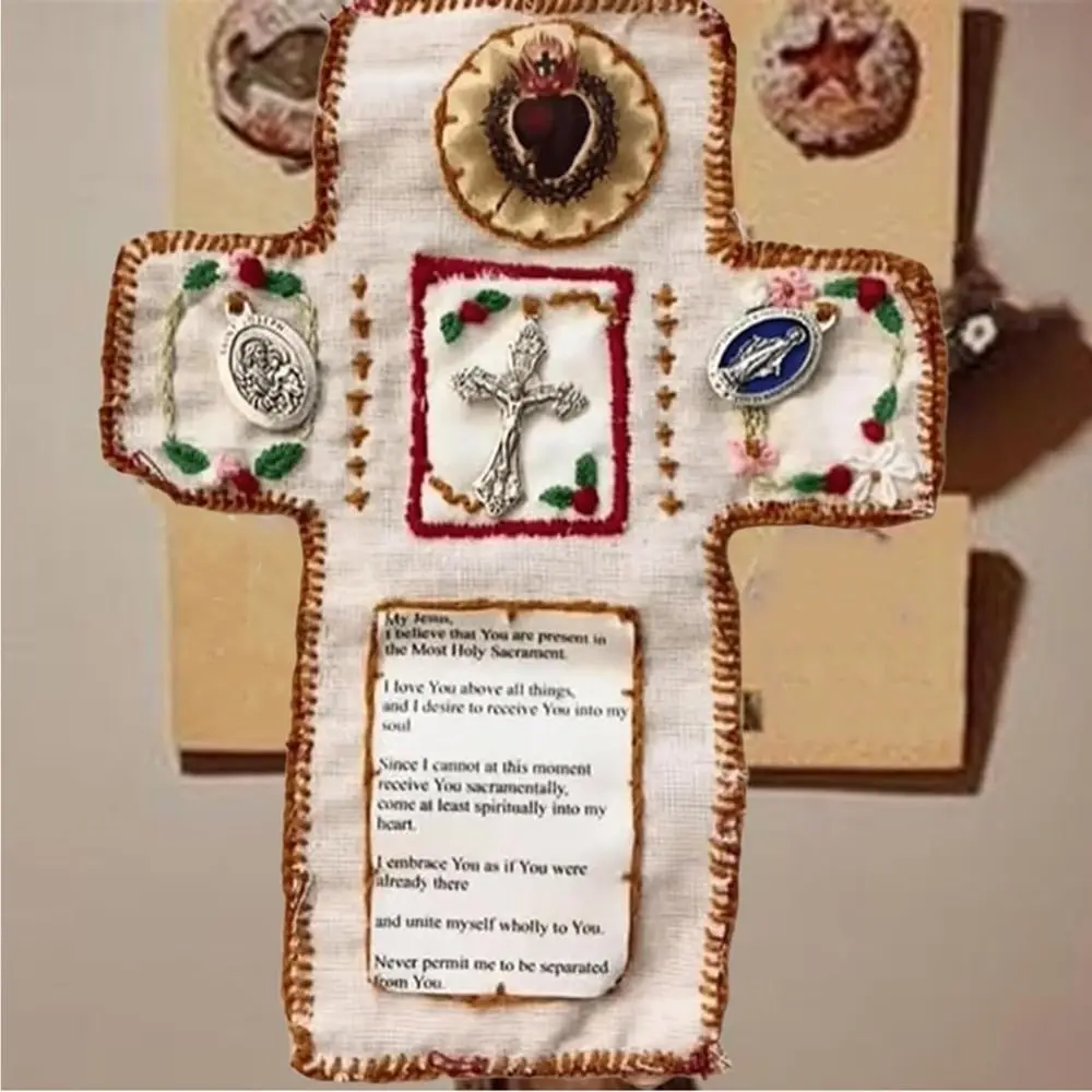 

Крест в комплект входит внутренний карманный храм с серебряными швейными аксессуарами ручной работы Мини-сумка для путешествий Прошитый карманный храм