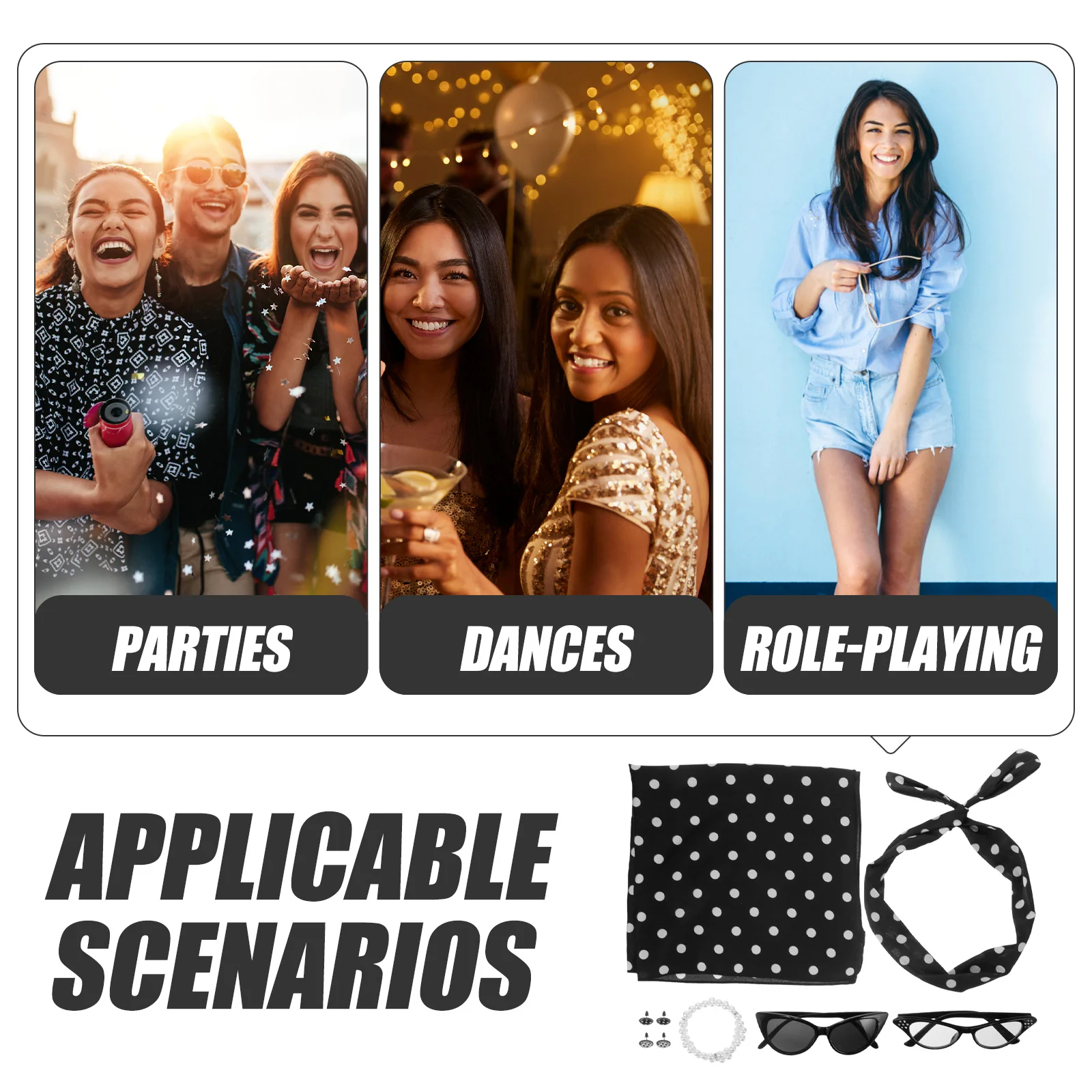 

1 комплект, комплект повязок на голову для вечеринки 50S, классический реквизит для косплея для женщин, аксессуары для костюмов в стиле ретро, реквизит для косплея 50-х годов для вечеринок, ролевых игр