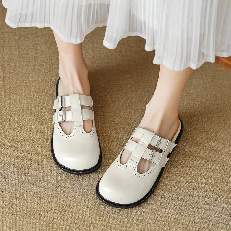 Cross-Border Women's Shoes with Shit Feeling Genuine Leather Flat Cross Strap Sandals Women's Outer Wear Simple Cowhide